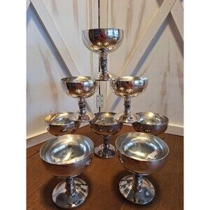 8 Vintage Plator Silver Plated Goblets Made in Spain 3.75” Tall Decorative Stems